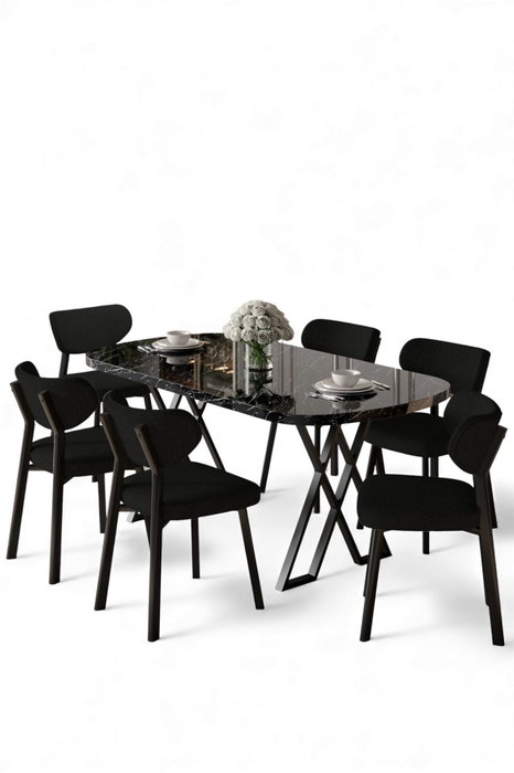Hanah Home Axton Juego de Comedor de 7 Piezas Mármol Negro y Negro Hanah Home Axton Juego de Comedor de 7 Piezas Mármol Negro y Negro